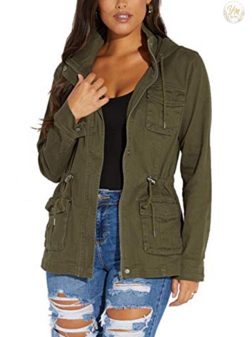 Women's Casual Military Jacket Lightweight Utility Zip Up with Pockets